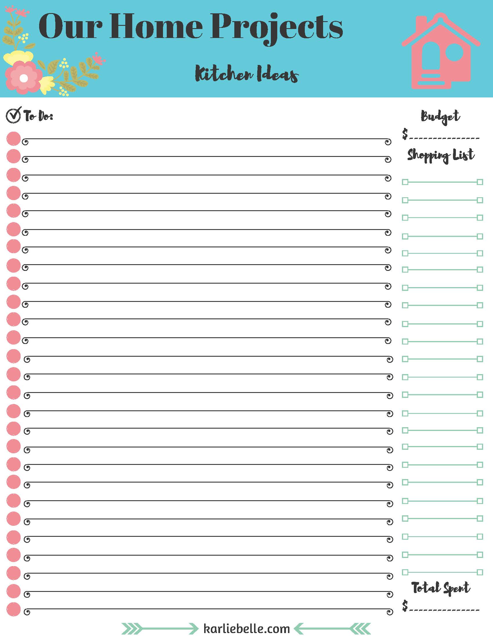 Home project list for Kitchen